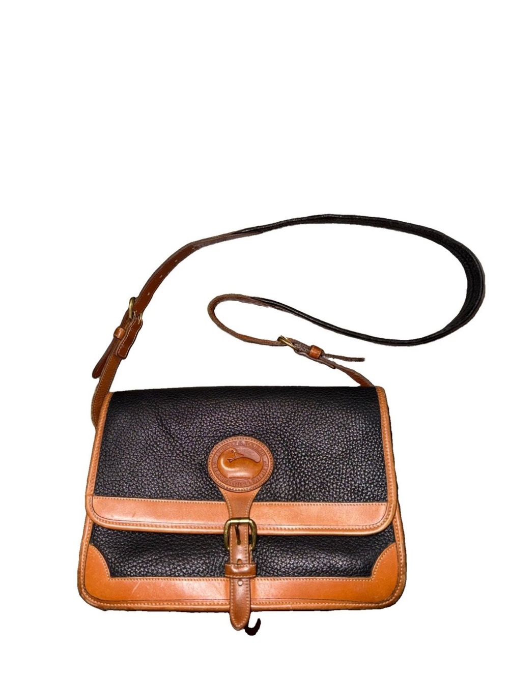 Vintage DOONEY & BOURKE 90's All Weather Leather Black Brown Trim Surrey Bag USA